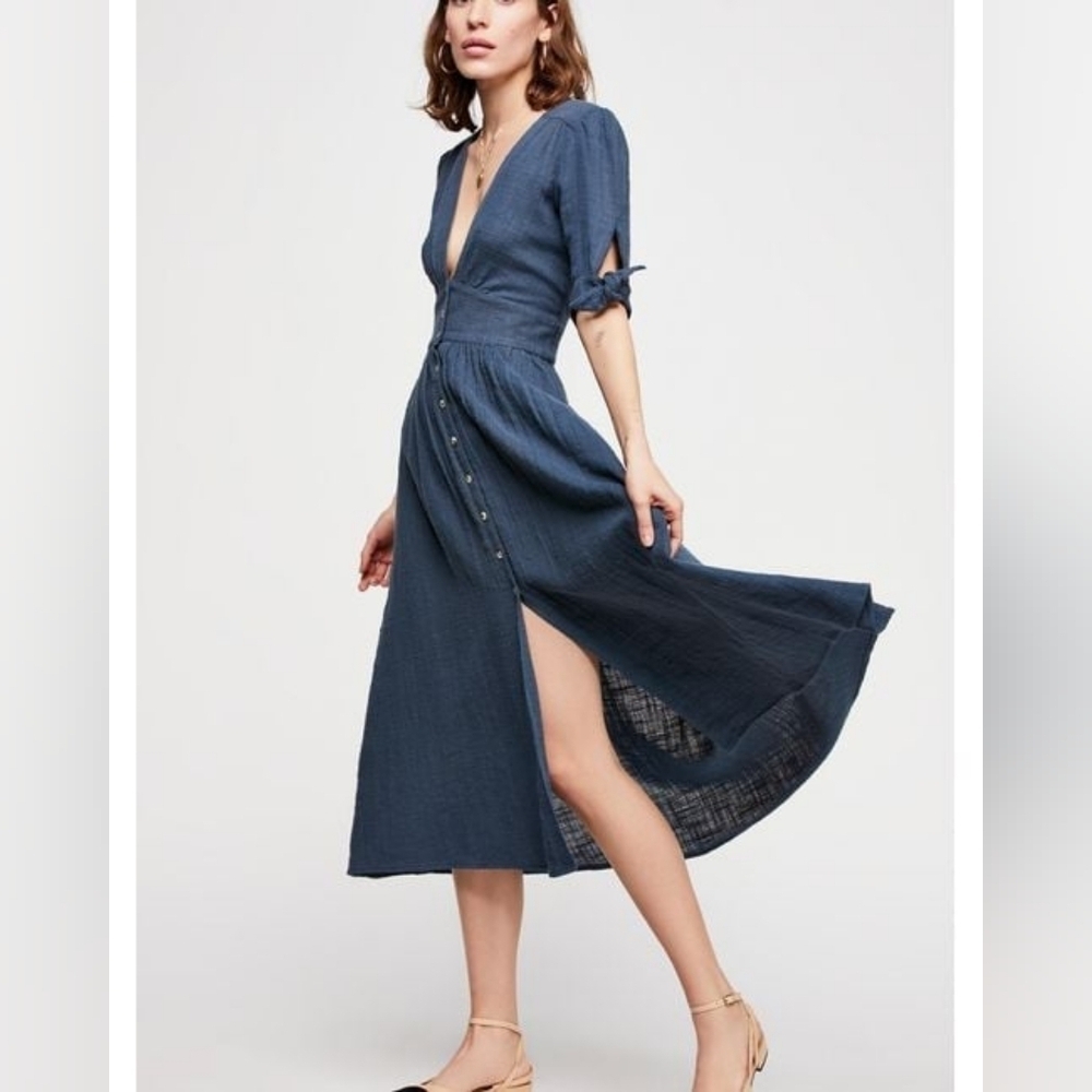 NWT Free People Love of My Life Midi Dress Steel Blue